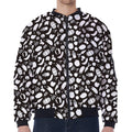 Blue And White Vegan Pattern Print Zip Sleeve Bomber Jacket