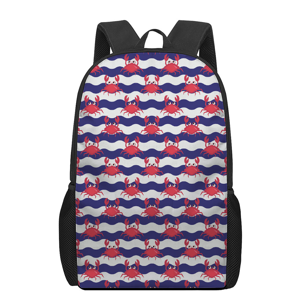 Blue And White Wave Crab Pattern Print 17 Inch Backpack