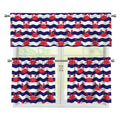 Blue And White Wave Crab Pattern Print 3 Piece Kitchen Curtains