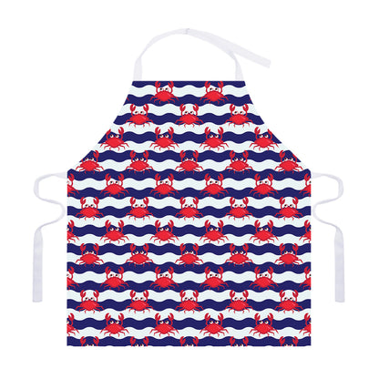 Blue And White Wave Crab Pattern Print Adjustable Apron