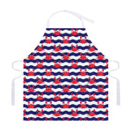 Blue And White Wave Crab Pattern Print Adjustable Apron