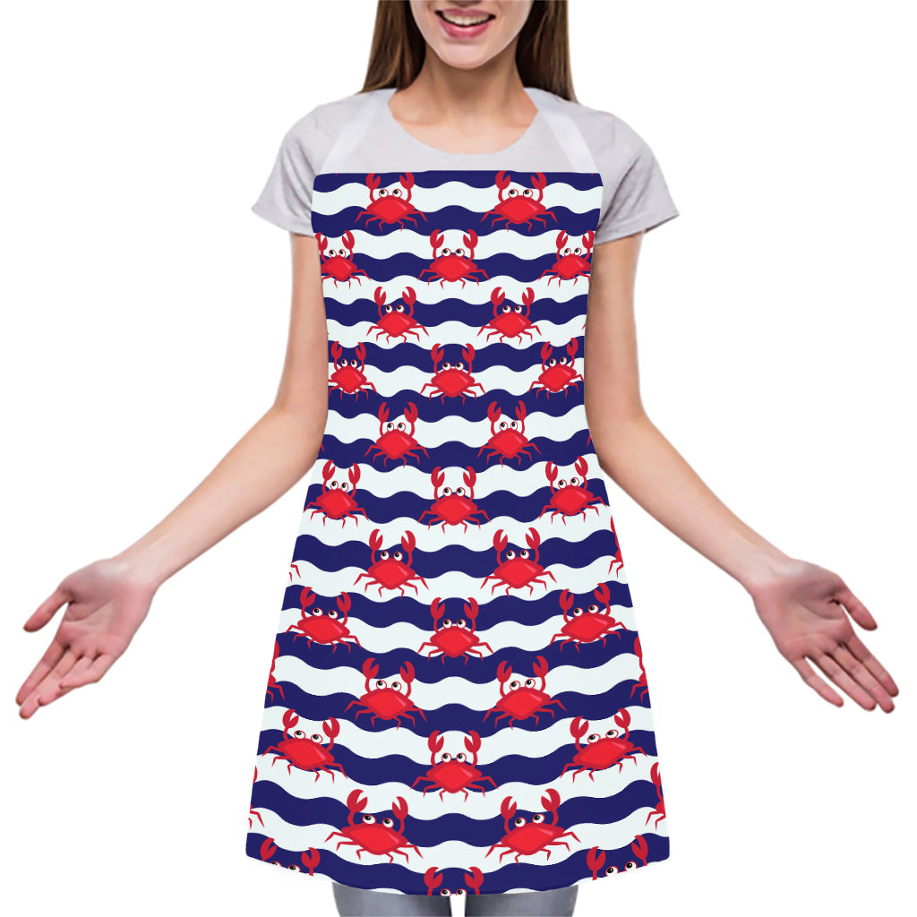 Blue And White Wave Crab Pattern Print Adjustable Apron