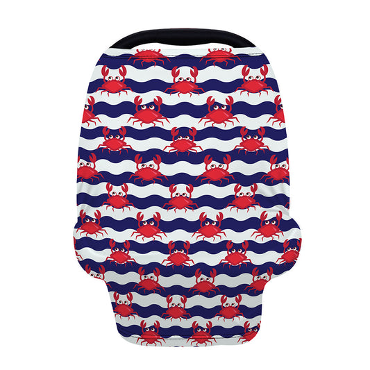 Blue And White Wave Crab Pattern Print Baby Seat Cover