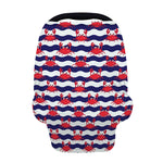 Blue And White Wave Crab Pattern Print Baby Seat Cover