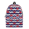 Blue And White Wave Crab Pattern Print School Backpack