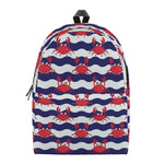 Blue And White Wave Crab Pattern Print Backpack