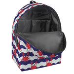 Blue And White Wave Crab Pattern Print Backpack
