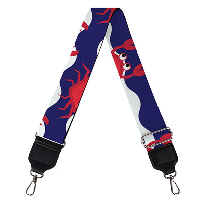 Blue And White Wave Crab Pattern Print Bag Strap