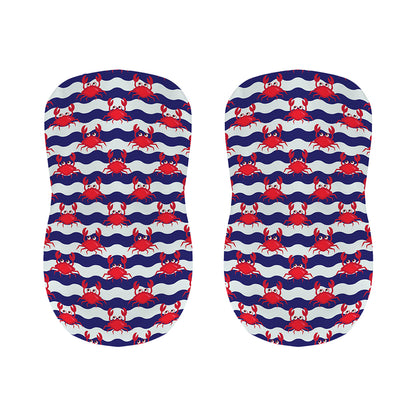 Blue And White Wave Crab Pattern Print Bar Stool Covers