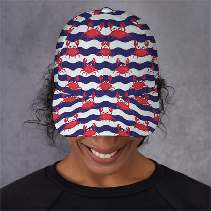 Blue And White Wave Crab Pattern Print Baseball Cap