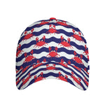 Blue And White Wave Crab Pattern Print Baseball Cap