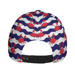 Blue And White Wave Crab Pattern Print Baseball Cap