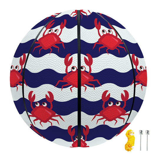 Blue And White Wave Crab Pattern Print Basketball