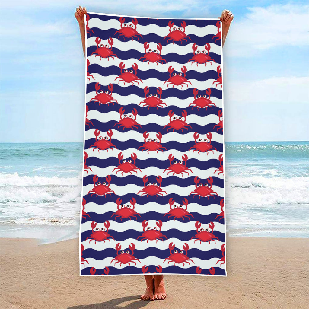 Blue And White Wave Crab Pattern Print Beach Towel