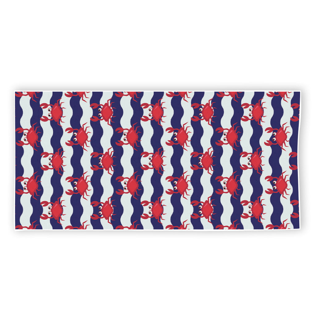 Blue And White Wave Crab Pattern Print Beach Towel