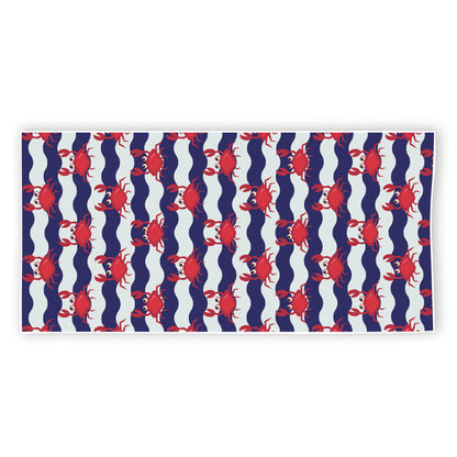 Blue And White Wave Crab Pattern Print Beach Towel