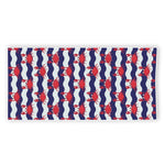 Blue And White Wave Crab Pattern Print Beach Towel