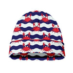 Blue And White Wave Crab Pattern Print Beanie
