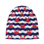 Blue And White Wave Crab Pattern Print Beanie