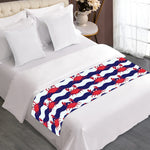 Blue And White Wave Crab Pattern Print Bed Runner