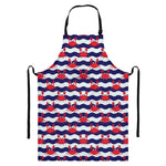 Blue And White Wave Crab Pattern Print Bib Apron With Pocket