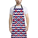 Blue And White Wave Crab Pattern Print Bib Apron With Pocket
