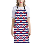 Blue And White Wave Crab Pattern Print Bib Apron With Pocket