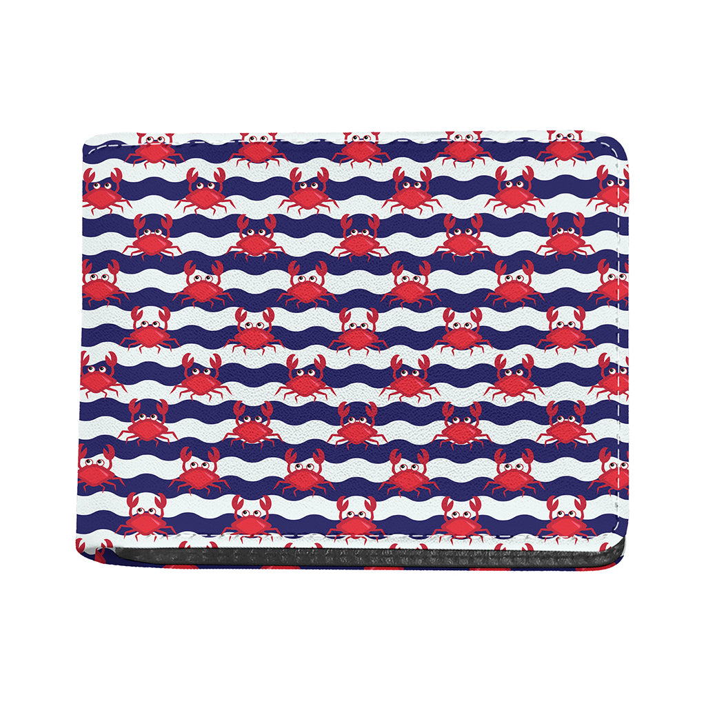 Blue And White Wave Crab Pattern Print Bifold Wallet