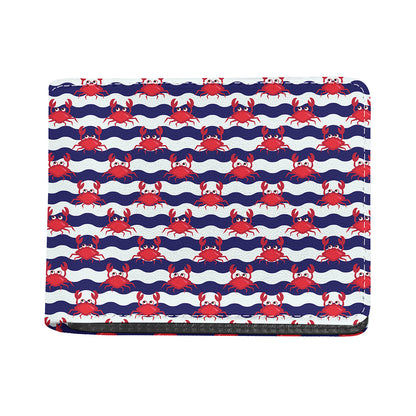 Blue And White Wave Crab Pattern Print Bifold Wallet