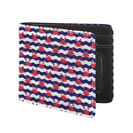 Blue And White Wave Crab Pattern Print Bifold Wallet