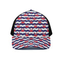Blue And White Wave Crab Pattern Print Black Mesh Trucker Hat