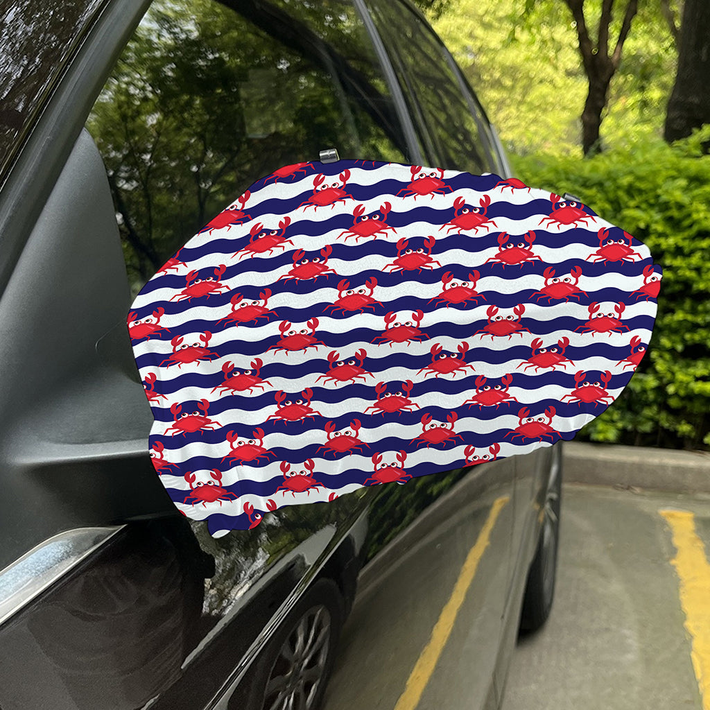 Blue And White Wave Crab Pattern Print Car Side Mirror Covers