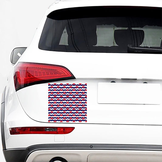 Blue And White Wave Crab Pattern Print Car Sticker