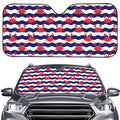 Blue And White Wave Crab Pattern Print Car Windshield Sun Shade
