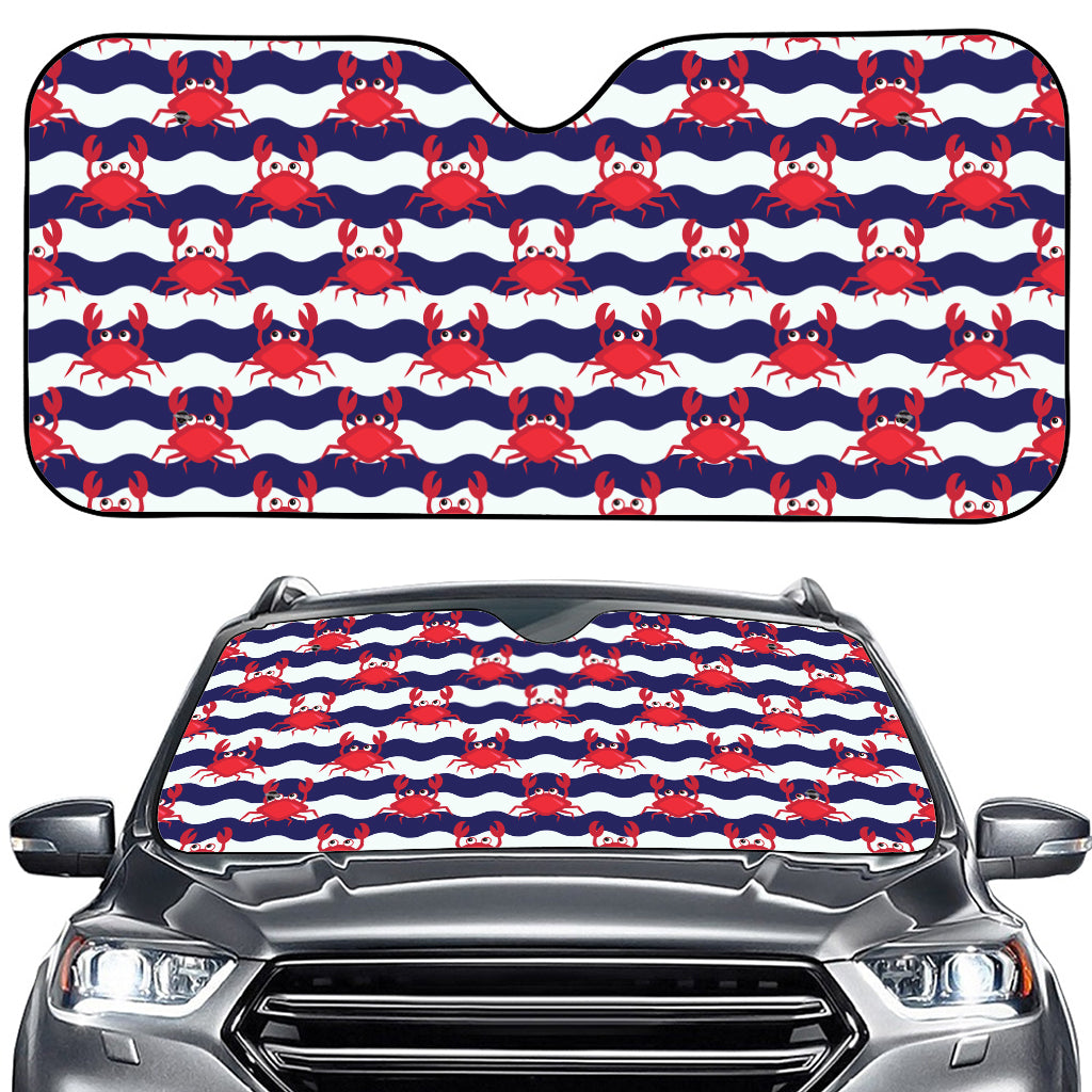 Blue And White Wave Crab Pattern Print Car Windshield Sun Shade