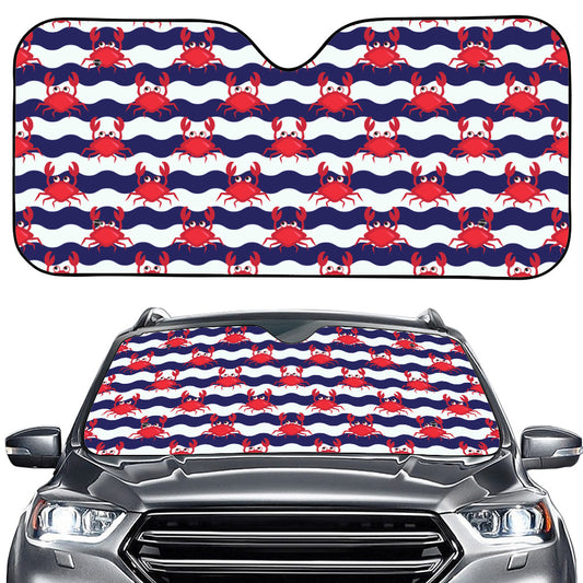 Blue And White Wave Crab Pattern Print Car Windshield Sun Shade