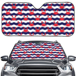 Blue And White Wave Crab Pattern Print Car Windshield Sun Shade