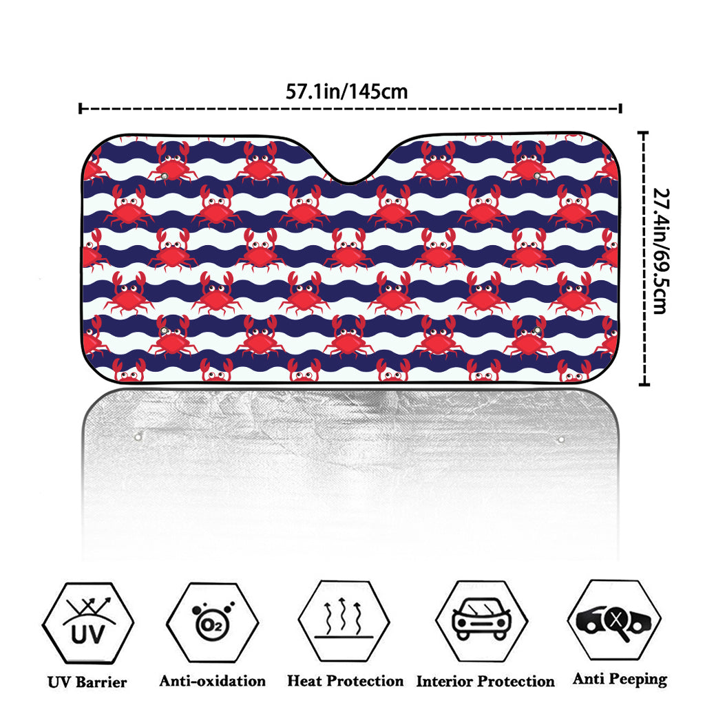 Blue And White Wave Crab Pattern Print Car Windshield Sun Shade