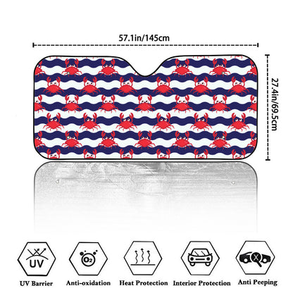 Blue And White Wave Crab Pattern Print Car Windshield Sun Shade