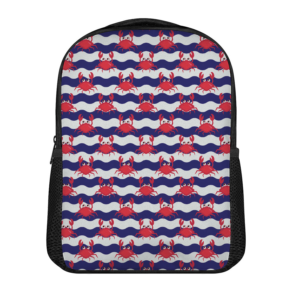 Blue And White Wave Crab Pattern Print Casual Backpack