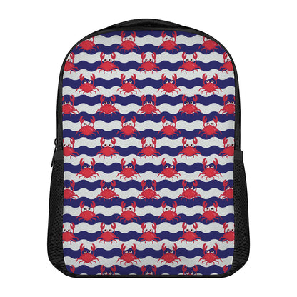 Blue And White Wave Crab Pattern Print Casual Backpack