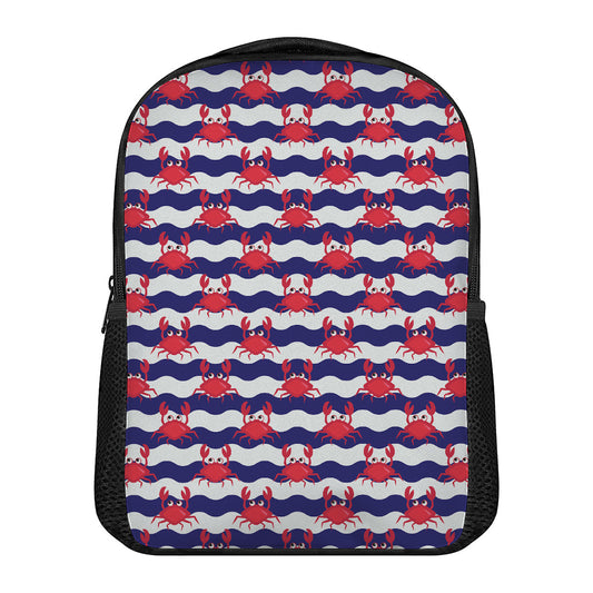 Blue And White Wave Crab Pattern Print Casual Backpack