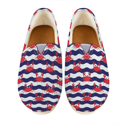 Blue And White Wave Crab Pattern Print Casual Shoes