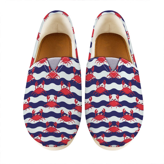 Blue And White Wave Crab Pattern Print Casual Shoes