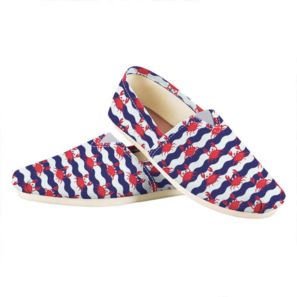Blue And White Wave Crab Pattern Print Casual Shoes