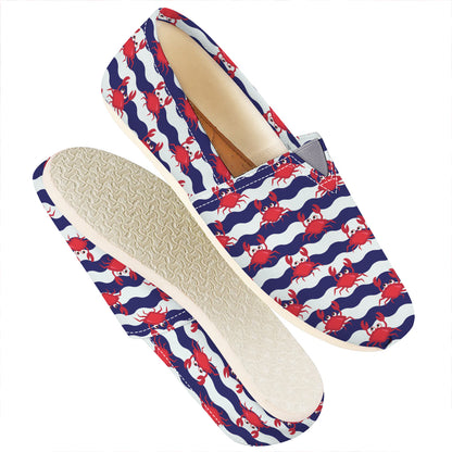 Blue And White Wave Crab Pattern Print Casual Shoes