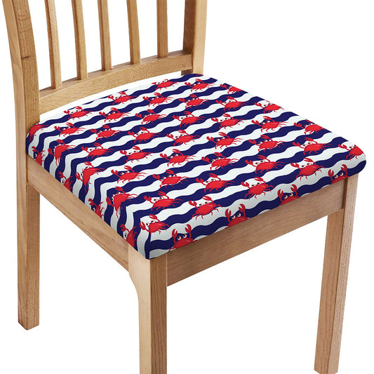 Blue And White Wave Crab Pattern Print Chair Cushion Cover
