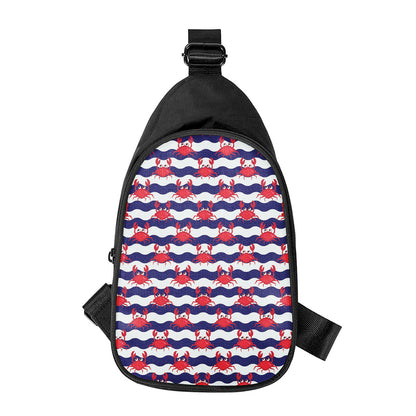 Blue And White Wave Crab Pattern Print Chest Bag