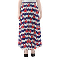 Blue And White Wave Crab Pattern Print Chiffon Maxi Skirt