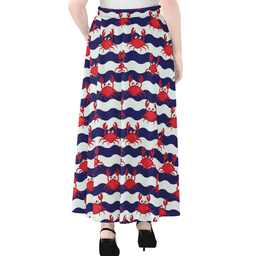 Blue And White Wave Crab Pattern Print Chiffon Maxi Skirt